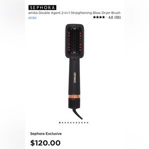 Amika Double Agent 2-in-1 Straightening Blow Dryer Brush NWOB